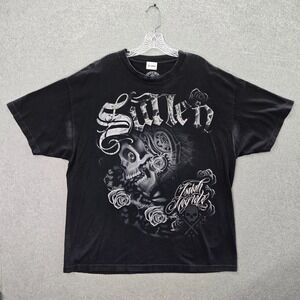 Sullen Men Shirt 2XL Black Floral Rose Skull Logo Graphic Crew Neck Ink Art